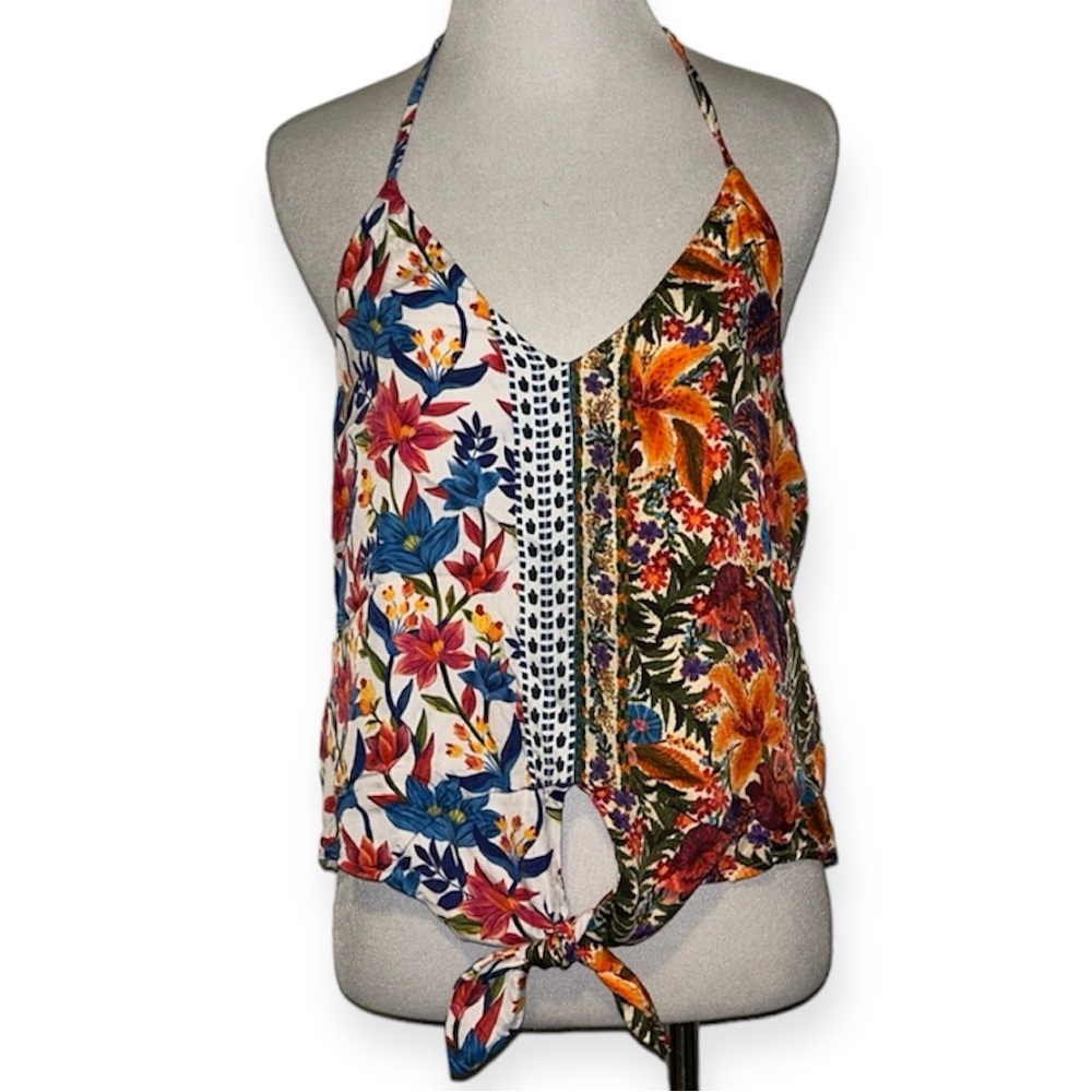 Farm Rio for Anthropologie women’s small floral spliced halter blouse